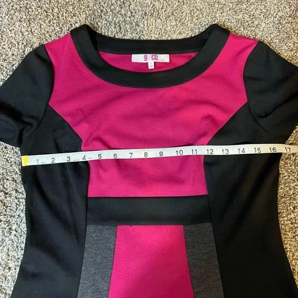 9&co pink BLACK GRAT COLOR BLOCK DRESS MIDI LENGTH SHORT SLEEVE SIZE 6 - Picture 5 of 8
